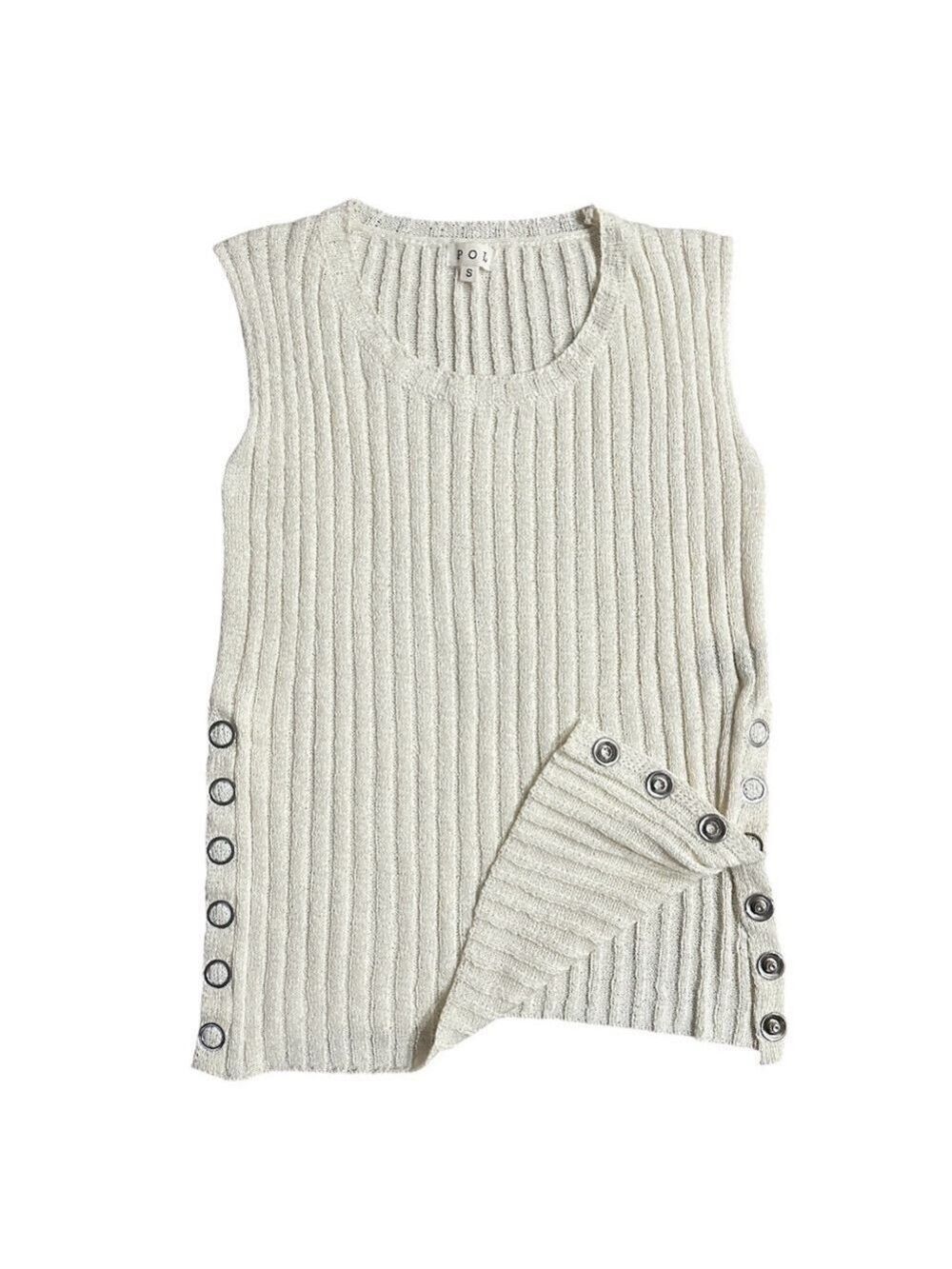 POL Ribbed Sleeveless Grommet Snap Side Hem Boho Top Size Small - Picture 8 of 12